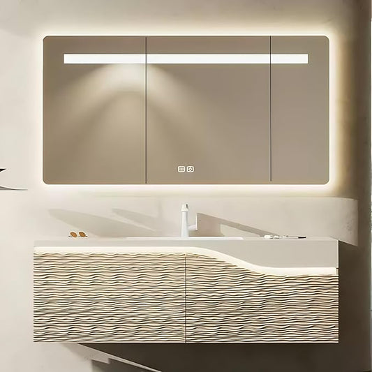 48in Elegant Modern Luxury Bathroom Vanity with Sink - Wall Mounted Solid Wood Cabinet & Smart LED Defogging Mirror | Single Sink Bathroom Cabinets