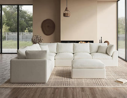 Oversized Cloud Couches for Living Room, Convertible Sectional Couch with Ottoman, 7 Seater Large Modular Sectional Sofa, Warm White
