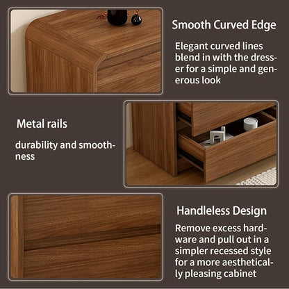6 Drawer Dresser For Bedroom 55 Inch Wood Chest of Drawers - Curved Anti Collision, Mid Century Dresser For Closet with Natural Texture & Pre-Embedded Slots for TV Stand, Living Room, Nursery