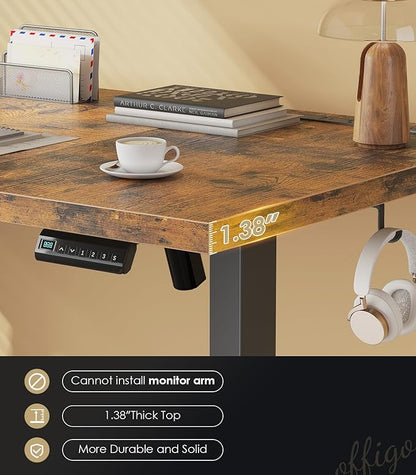 OffiGo Electric Standing Desk with 3-Piece Board, 79 Inch Height Adjustable Large Desk with Power Outlets, Sit Stand Table, Writing Computer Desk for Home, Office, Workstation, Rustic Brown