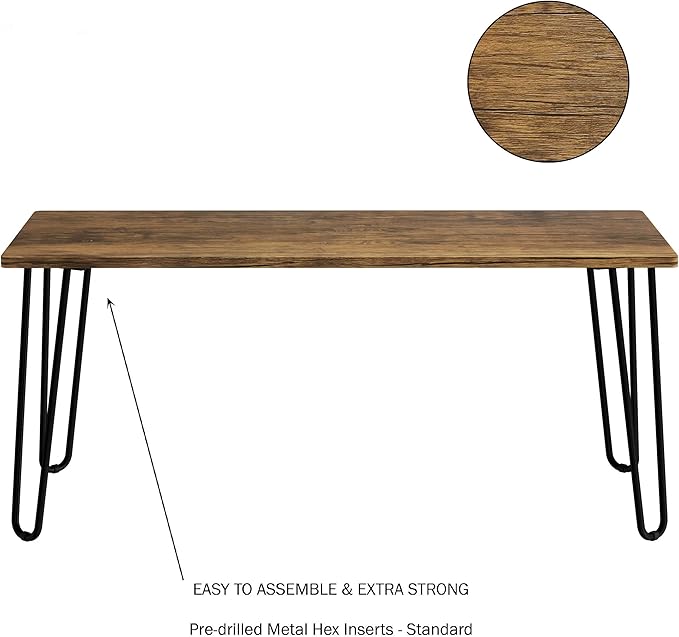 Lavish Home Coffee Table with Hairpin Legs - Modern Industrial Style Home Decor - Woodgrain-Look and Steel Accent Living Room Furniture (Brown)