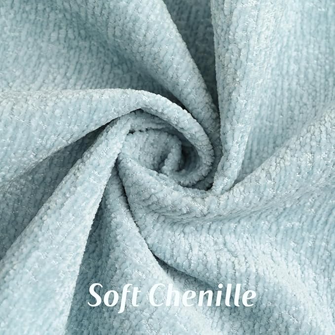 FUTEI Light Blue Chenille Throw Pillow Covers 12x20 Inch Set of 2,Soft Cozy Bound Edge Design Lumbar Pillow Cases,Home Decor for Couch Bed Living Room