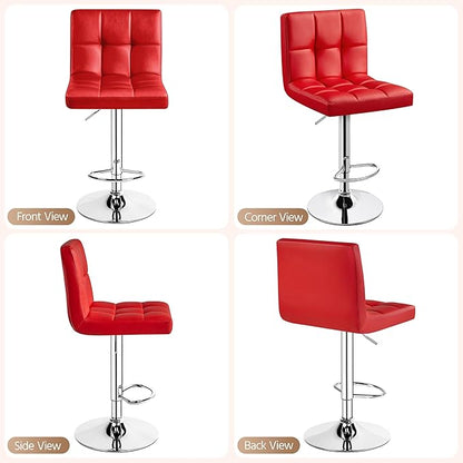 Yaheetech Bar Stools Set of 2, Adjustable PU Leather Swivel Barstools, Modern Counter Stools with Back and Footrest, Counter Height Barstools for Bar, Kitchen, Dining Room, Red
