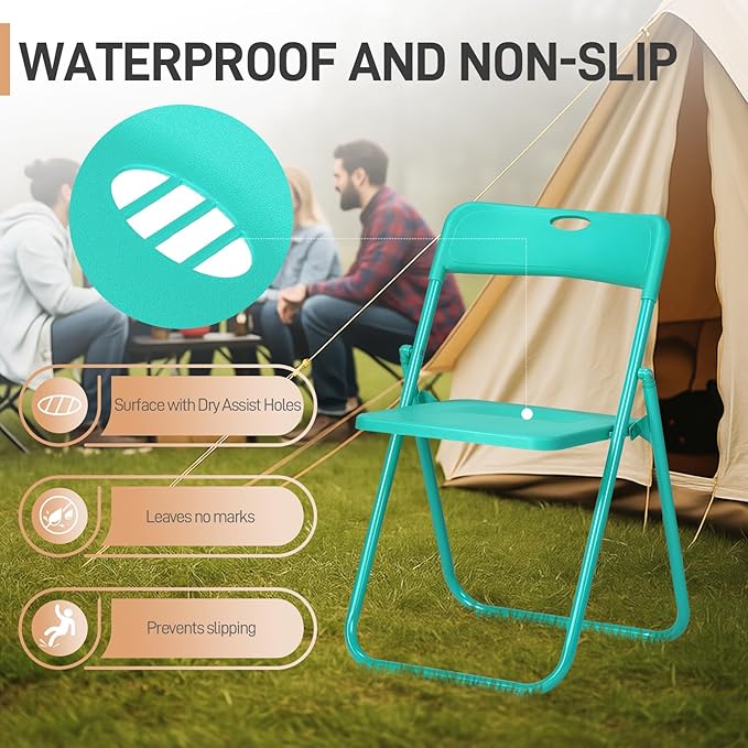 Karl home 10 Pcs Folding Chair, 300LBS Lightweight Foldable Plastic Chair, Reinforced Metal Frame Easy to Fold & Store for Indoor & Outdoor, Wedding, Party, Meeting Room, Patio and Garden, Mint Green