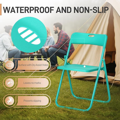 Karl home 10 Pcs Folding Chair, 300LBS Lightweight Foldable Plastic Chair, Reinforced Metal Frame Easy to Fold & Store for Indoor & Outdoor, Wedding, Party, Meeting Room, Patio and Garden, Mint Green
