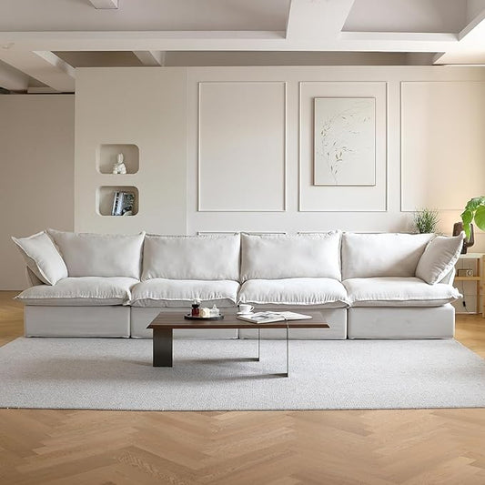 JACH Modular Sectional Couches for Living Room, Deep 4 Seats 162" Sectional Sofa, Cushion Covers Removable, Two Corners and Two Middle, Sofas Furniture for Living Room, Beige