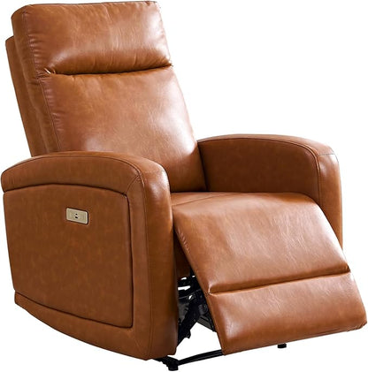 Leather Recliner Chair,Power Recliner Chair with Power Headrest Type-C Charger for Adult, Electric Recliner Sofa for Living Room & RV, Brown