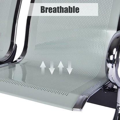 Kinsuite 3-Seat Reception Chairs - Waiting Room Chairs with Arms & Stainless Steel Frame, Waiting Room Bench Lobby Chairs for Office Airport Bank Hospital, Silver