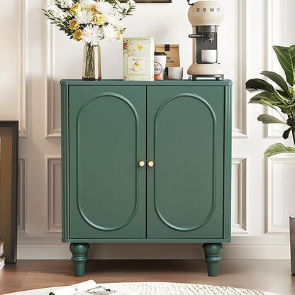 ORRD Fluted Storage Cabinet, Modern Credenza Wooden Accent Sideboard Buffet Cabinet Set of 2 with Adjustable Shelves and Solid Wood Legs, Console Table for Kitchen Dining Living Room Entryway, Green