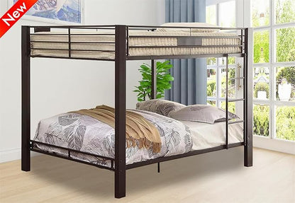 Latest Upgrade & Stronger Steel Queen Over Queen Bunk Bed, Heavy Duty Thickened More Rust-Proof Metal Bunk Queen Bed with Enhanced Legs & Slats (Easier Assembly)