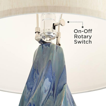 Possini Euro Design Teresa Modern Style 3-Way Table Lamp with Table Top Dimmer 31" Tall Teal Blue Ceramic Beige Fabric Drum Shade for Living Room Bedroom House Bedside Home Entryway (Color