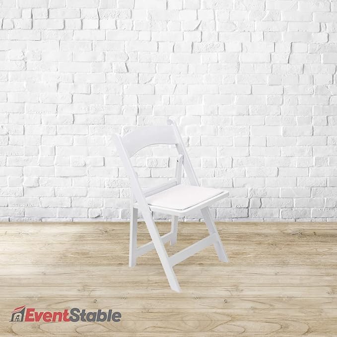 EventStable Titan PRO Resin White Indoor/Outdoor Lightweight Vinyl Padded Folding Chair for Weddings Parties Events - 4 Pack