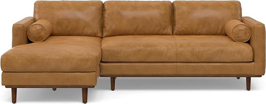 SIMPLIHOME Morrison Left Sectional Sofa in Full-Grain Genuine Leather, Sienna, 102-inches Wide, L-Shaped Leather Couch with Left Chaise for The Living Room and Family Room