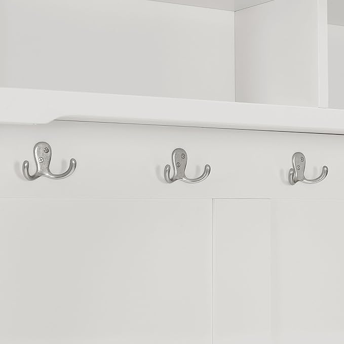 Crosley Furniture Campbell Hall Tree with Storage Bench and Coat Rack Hooks for Hanging, White