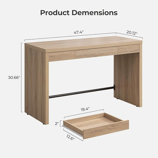 SICOTAS Home Office Executive Desk - 47-Inch Computer Desk with Drawer, Farmhouse Writing Study Desk with Storage,Boho Makeup Vanity Table for Bedroom (Reclaimed Light Oak, 2 Pieces)