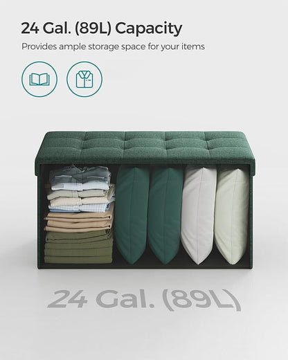 SONGMICS Mazie Collection - 30 Inches Folding Storage Ottoman Bench, Ottoman Foot Rest, End of Bed Bench, Storage Chest, Load 660 lb, for Living Room, Bedroom, Entryway, Retro Green ULSF047C01