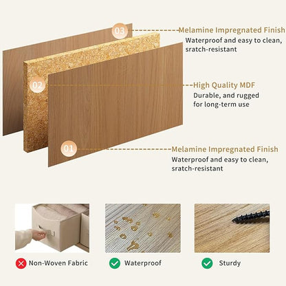 9 Drawer Dresser for Bedroom with Deep Drawers, 63" Wide Wood Dresser, Large Floor Chest of Drawers, Modern Long TV Stand, Mid Century Storage Cabinet Side Table, Natural