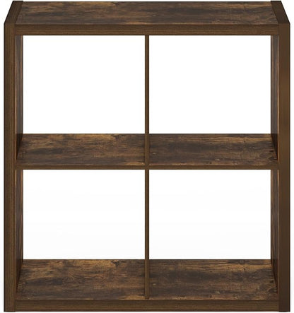 Furinno Cubicle Book Shelf, 4-Cube Bookself, Thick Frame Bookcase with Reversible Open Back, 14.6 x 30 x 30, for Living Room, Bedroom, Home Office, Amber Pine