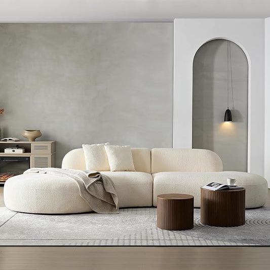 135.4" Oversized Curved Sofa, Modern Minimalist Comfy Sectional Couch, Upholsted Boucle Luxury Sofas Chaise, 6 Seater Modular Couches for Living Room Home Office Apartment(Left Facing,Beige)
