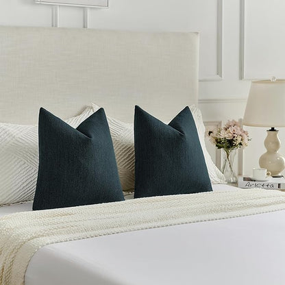FUTEI Navy Blue Chenille Decorative Throw Pillow Covers 20x20 Inch Set of 2,Soft Cozy Faux Linen Textured Cushion Case,Farmhouse Home Decor for Couch Living Room