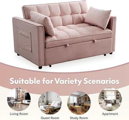 FLEXISPOT XCT4 Pull Out Couch for Small Spaces, 3-in-1 Convertible Loveseat Sofa Bed with Adjustable Backrest, Compact Futon Sofa Bed Twin Sleeper Loveseat for Apartment Dorm RV Guest Room,Pink