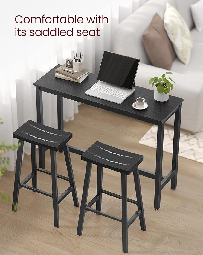 VASAGLE Bar Stools Set of 2, Counter Height Stools, Bar Chairs with Footrest, 29.1 Inches Tall Kitchen Breakfast Stools, Industrial, Living Room Party Room, Black ULBC094B56