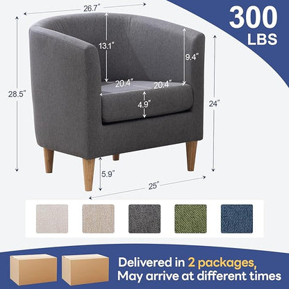 Accent Barrel Chair Set of 2, Modern Comfy Living Room Chairs with Armrest Small Reading Chair with Cozy Soft Padded for Bedroom Reception Room Cafe, Grey