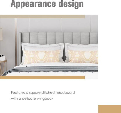 AGARTT Upholstered Platform Bed Frame King Size with Headboard and Footboard/Wooden Slats Support/No Box Spring Needed/Easy Assembly,Light Grey Linen