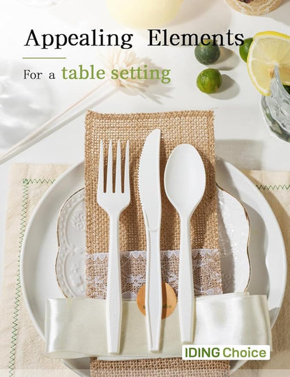 380 Count Heavy Duty Compostable Cutlery Set 140 plastic forks 120 spoons 120 knives eco-friendly no plastic silverware compostable utensils for Weddings, Parties, Office, Camping, Picnic