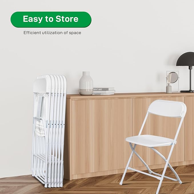 60 Pack White Plastic Folding Chairs, Portable Party Chairs, Stackable Commercial Seats with Steel Frame for Home Office Wedding Party Indoor Outdoor Events Chairs, 350lbs Capacity