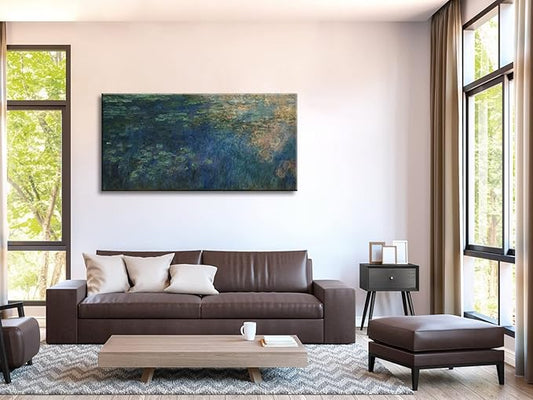 Wieco Art Reflections of Clouds on the Water Lily Pond Giclee Canvas Prints Wall Art of Claude Monet Oil Paintings Large Modern Artwork Pictures Ready to Hang for Bedroom Home Office Decorations L