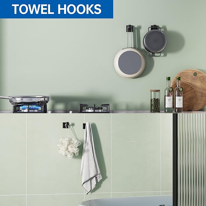 10-Pieces Bathroom Hardware Set, SUS304 Stainless Steel Wall Mounted 23.6 Inch Towel Bar, Toilet Paper Holder, Towel Hooks, Bathroom Towel Bar Set (Matte Black (Type 2), 10 Piece-23.6 inch)