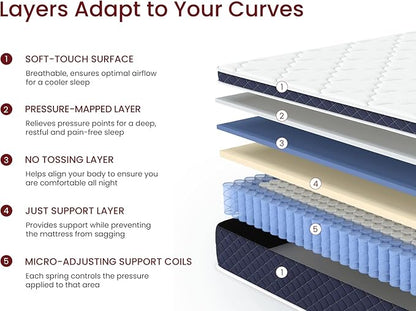 Queen Size Mattresses, Cushion Firm 12 Inch Hybrid Mattress for Couples, 700+ Pocket Coils for Motion Isolation & Dual Cooling Zones, CertiPUR-US Certified Foam Bed in A Box, 100 Days Trial