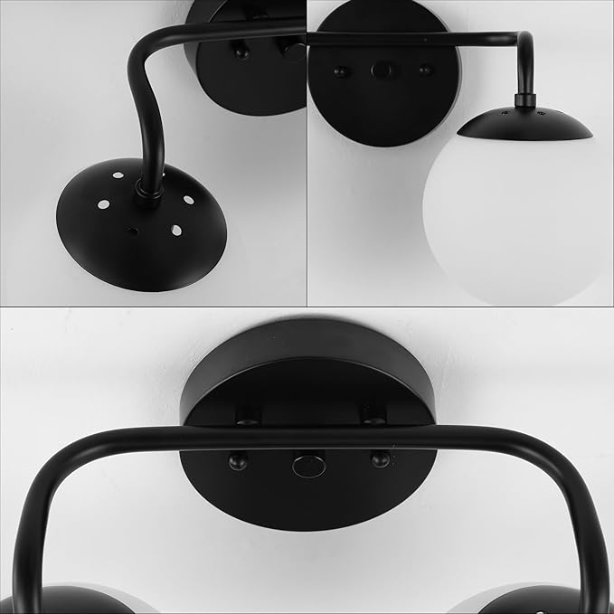 JONATHAN Y JYL3535B Louis Parisian Globe 15" 2-Light Metal/Frosted Glass Modern Contemporary LED Vanity Light Midcentury, Glam, Transitional, Office, Living Room, Dining Room, Bedroom, Black