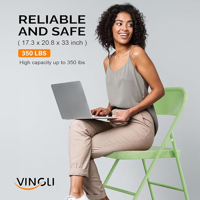 VINGLI Folding Chairs All Steel Metal Frame, Capacity 350 lbs, Durable Portable and Versatile for Indoor Outdoor Use, Green, Set of 4