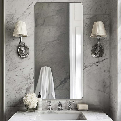 ANDY STAR Brushed Nickel Mirrors for Bathroom Sink, 24x48 Inch Bathroom Vanity Mirror with Rectangular Metal Frame-Modern Clean Design with Superior Stainless Steel Frame