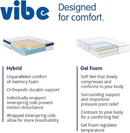 Vibe Quilted Hybrid Mattress, 12-Inch Innerspring and Pillow Top Gel Memory Foam Mattress, Fiberglass Free, CertiPUR-US Certified Bed in a Box, Twin XL, White