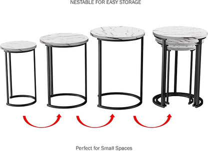 Lavish Home Nesting Tables - Set of 3 Round Side Tables for Living Room, Bedroom, or Home Office - Faux Marble End Table Set - Modern Living Room Furniture (White)