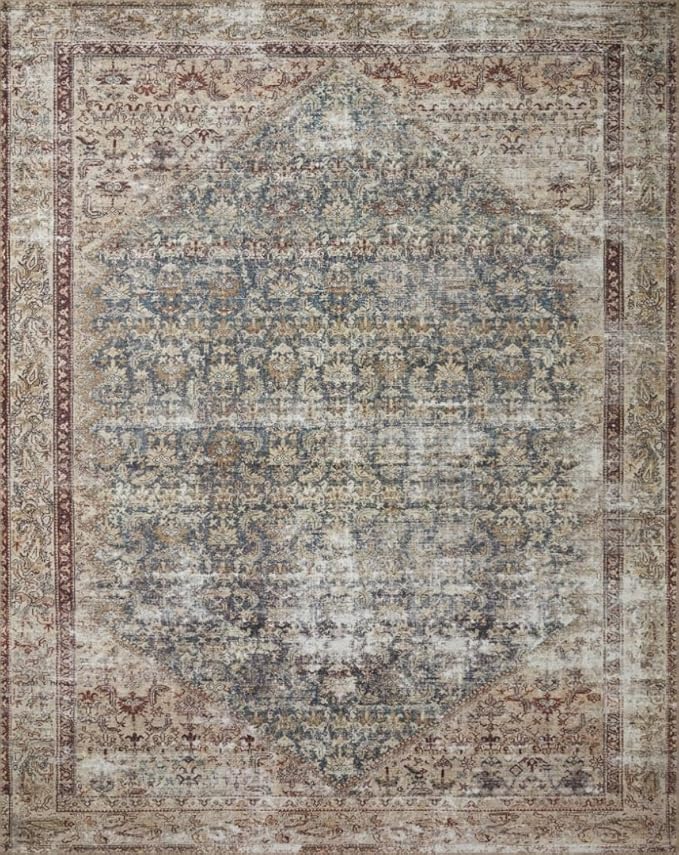Loloi Amber Lewis Georgie Collection GER-04 Teal/Antique 5'-0" x 7'-6", .19" Pile Height, Area Rug