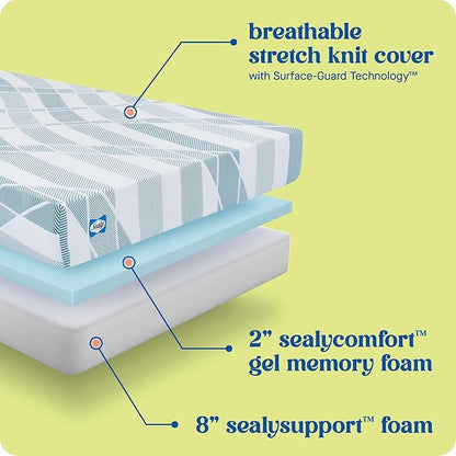 Sealy Dreamlife 10” Foam Mattress-in-a-Box, Twin XL, SealyComfort Gel Memory Foam, Surface-Guard Technology, 10 Year Limited Warranty, Made in The USA