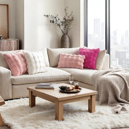 MIULEE Faux Fur Pillow Covers Thick Soft Plush Throw Pillows Luxury Home Decor for Couch Bed Bedroom Living Room Sofa,18x18 Inch Pack of 2 Hot Pink