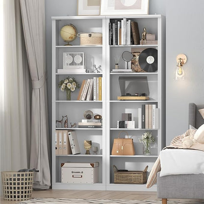 75" Tall Bookshelf & Bookcase Set of 2, 6-Tier Adjustable Storage Shelves, Book Shelf with Anti-Tipping Device, Floor Standing Modern Display Rack for Living Room, Bedroom, Office, White