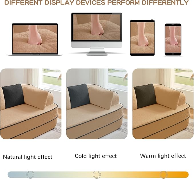 Cloud Sectional Sofa Modern Boneless Couch for Living Room, Comfy Deep Seat Comfy Teddy Fabric Double Sofa Chaise No Assembly Required (Camel, 135"- 4 Seater)