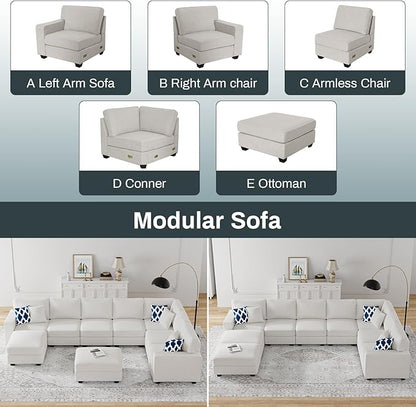 Legend Vansen Modular Sectional Sofa U Shaped Couch with Ottoman Modern Reversible Corner Sectional Couch for Living Room (Cream, U Shaped Sofa-5)