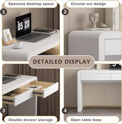 Executive Desk with Drawers, White Computer Desk with Drawers with Three-Layer Lacquered Thick Wooden Board, 47 inch Modern Home Office Desk for Study, Living Room, Bedroom