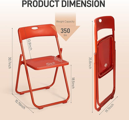 Karl home 10 Pcs Folding Chair, 300LBS Lightweight Foldable Plastic Chair, Reinforced Metal Frame Easy to Fold & Store for Indoor & Outdoor, Wedding, Party, Meeting Room, Patio and Garden, Orange