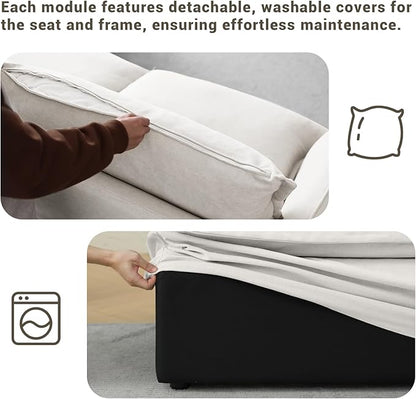 Oversized Cloud Modular Sectional Sofa, Comfy Down Filled Cloud Couch with Removable Cover, V Shaped 5 Seat Couch with Ottoman, Deep Seat Sectional Couches for Living Room, Cream White