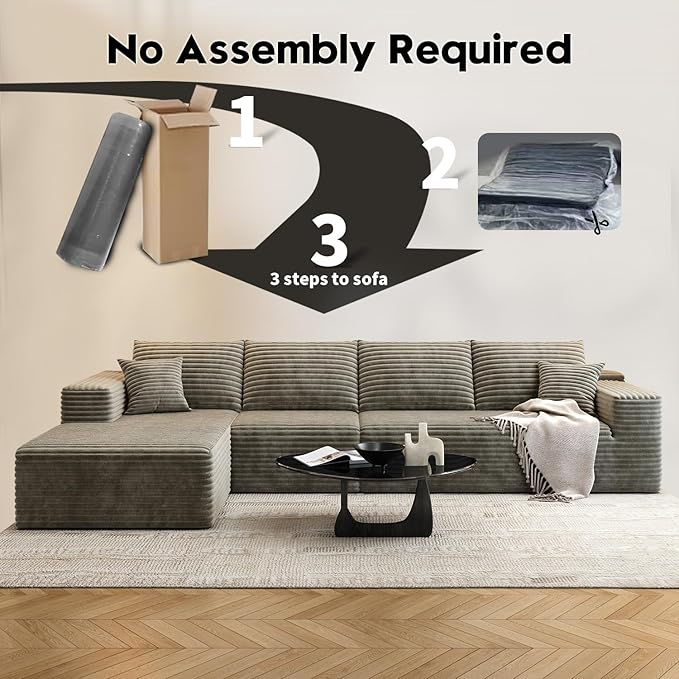 135.4" Cloud Modular Sectional Sofa Couch with L-Shape Chaise,Modern Minimalist Upholstered Couches for Living Room Bedroom,Deep Seat Corner Couch，No Assembly Required (Camel,Left Facing Chaise)