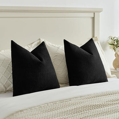 FUTEI Black Decorative Throw Pillow Covers 18x18 Inch Set of 2,Soft Cozy Wheat Ear Striped Patterns Cushion Cases,Modern Home Decor for Couch Bed Living Room