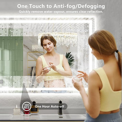 66x36 Inch LED Bathroom Mirror with Lights Front and Backlit Lighted Vanity Mirror for Bathroom Wall with 3 Colors Dimmable Anti-Fog Memory Shatter-Proof IP54 Waterproof Horizontal/Vertical